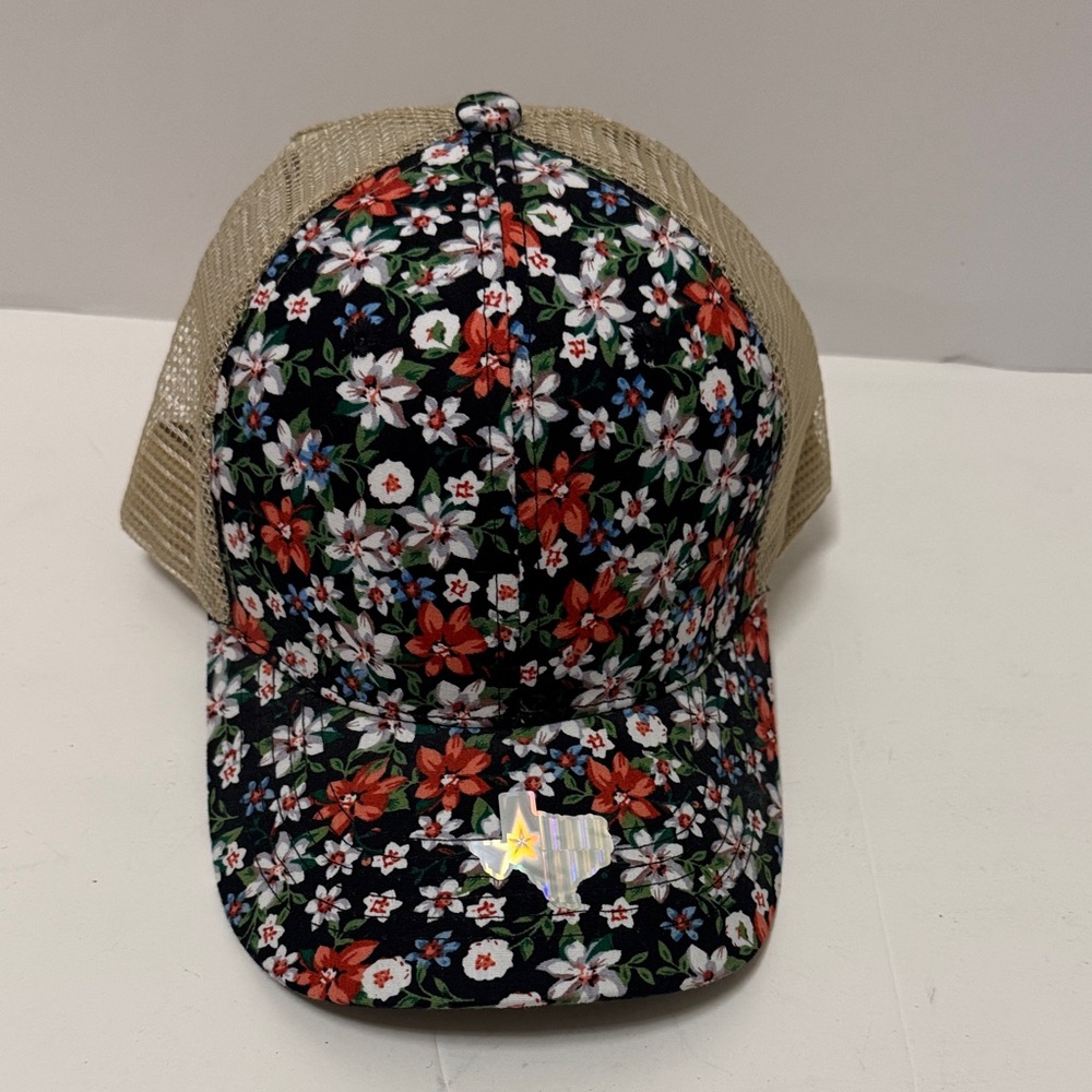Floral Print Trucker Hat - Black with Red & White Flowers